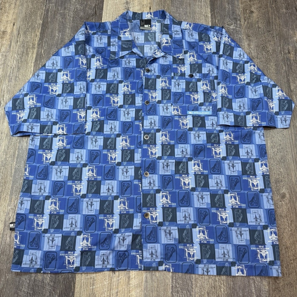 Vintage Nike Limited Edition F-14 Speed Max Mach 2.0 Camp Shirt Mens 3XL Blue